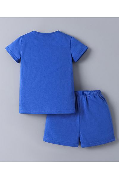 SAPS SAPS 100% Cotton Heart Applique Short Sleeves T-Shirt & Shorts Co-ord Set - Blue