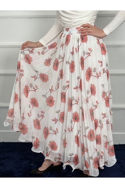 RACE FASHİON Fusta cu volan, talie elastică, plisată, cu imprimeu floral, din șifon RC4004