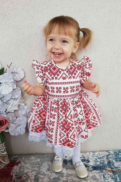 Bertuğ Bebek Ruffle Detailed Ethnic Patterned Poplin Red White Girl's Baby Dress