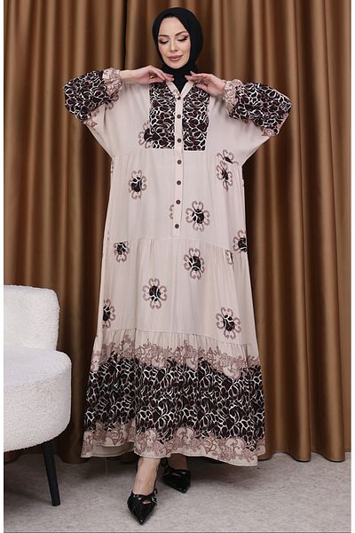 sefamerve Φόρεμα με σχέδια Leopard Garnish 5576-05 Mink