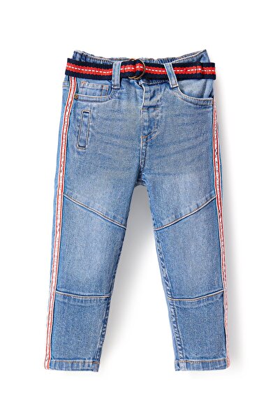Babyhug Babyhug Cotton Full Length Stretchable Denim Washed Jeans Cut &Sew Design &Side Tape Detailing-Blue