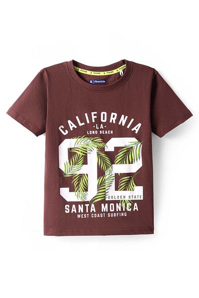 Pine kids Pine Kids Cotton Knit Half Sleeves Text Printed T-Shirt - Dark Brown