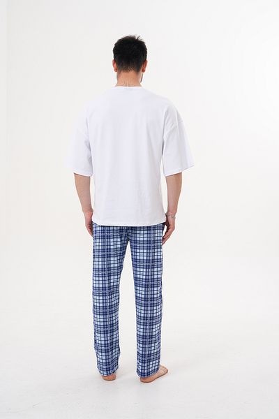 Arvin Unisex bumbac buzunar carouri imprimat talie elastică pijama de vară fund albastru 11