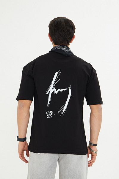 The Champ Clothing Ανδρικό μπλουζάκι Oversize μαύρο με στάμπα στην πλάτη, χαλαρή εφαρμογή, 100% βαμβάκι