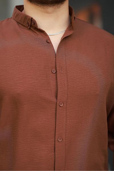 Valiberta Soft Textured Half Oversize Men's Shirt - Brown
