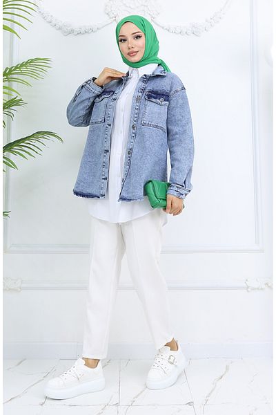 sefamerve Jachetă de blugi oversize - Albastru deschis 2763-02