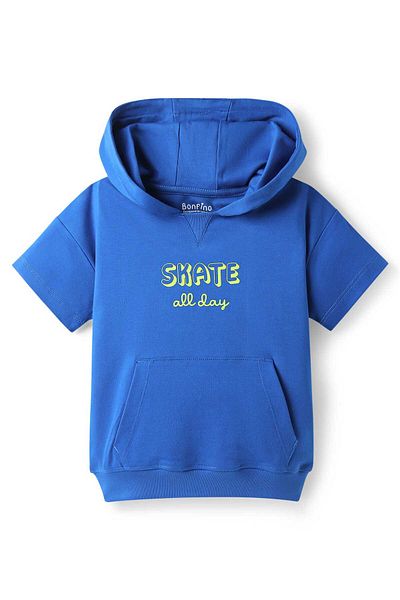 Bonfino Bonfino 100% Cotton Knit Half Drop Shoulder Sleeve Oversized T-Shirt & Short Set Skating Print-Blue