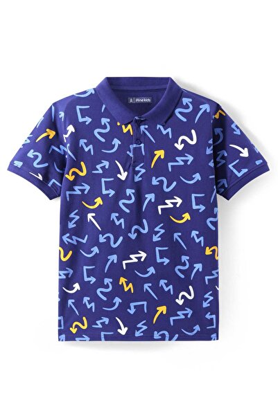 Pine kids تيشيرت بولو بأكمام نصفية من القطن المحبوك من باين كيدز بطبعة أسهم -...