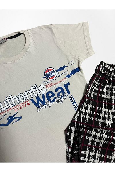 Pijamakids Boys' 100% Cotton Authentic Patterned Six Plaid Gray Black Short Sleeve Seasonal Pajama Set
