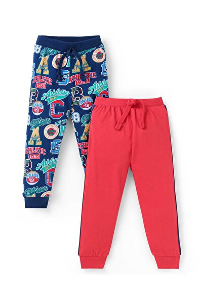 Babyhug Babyhug Cotton Knit Full Length Text Printed Lounge Pants Pack of 2 - Navy Blue & Dark Pink