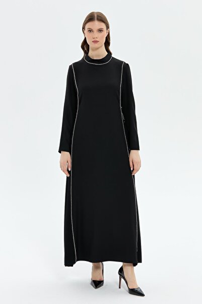 MÜSEMMA YANDAN BAĞCIK DETAYLI TAŞ İŞLEMELİ BÜYÜK BEDEN ELBİSE