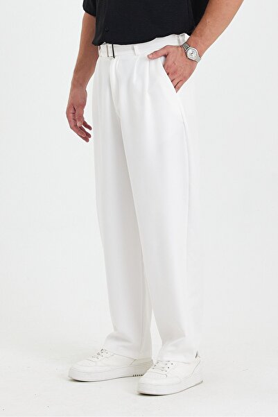 Gray Clothing Men's Fabric Pants - Summer, Pleated, Baggy, with Tooling Pockets and Belt