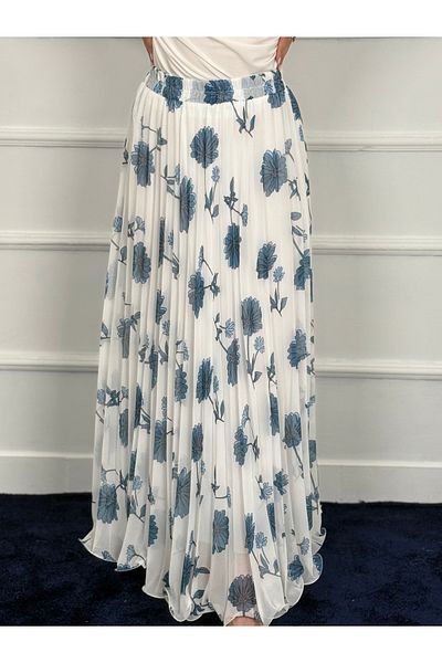 RACE FASHİON Fusta cu volan, talie elastică, plisată, cu imprimeu floral, din șifon RC4004