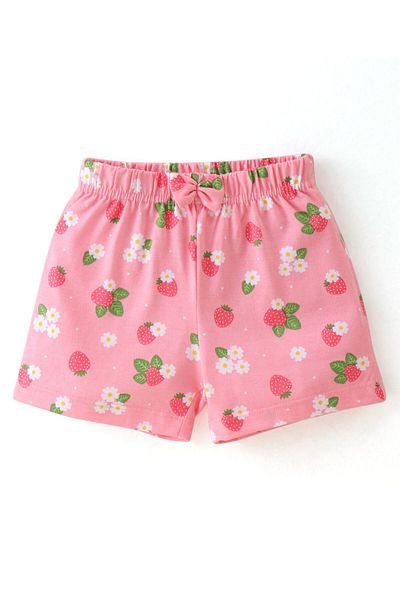 Babyhug Babyhug Cotton Knit Polka Dots & Berries Printed Shorts Pack of 3 - Pink Red & Grey