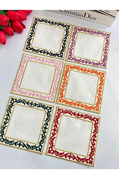 KUMSAL ÇEYİZ 6 Adet Sunumluk Peçete,Kokteyl Peçete,Kahve Yanı Sunum Peçetesi,...