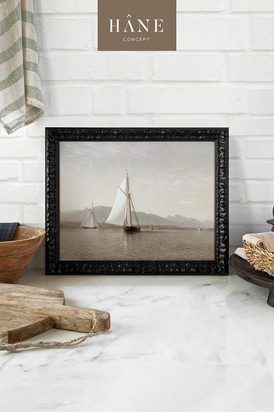 Hane Concept Tablou înrămat imprimat peisaj de navigație de epocă, perete de galerie, imprimare artistică, decor pentru casă de lac
