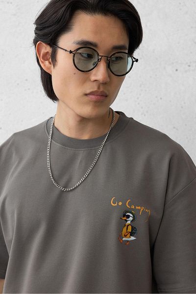 Valiberta Pocket Printed Two Thread Fabric Cotton Oversize Men's T-Shirt - Capari