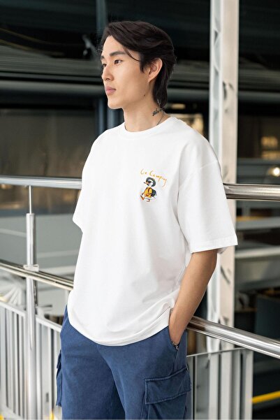 Valiberta Ανδρικό μπλουζάκι με στάμπα τσέπης από βαμβακερό ύφασμα δύο κλωστών - εκρού