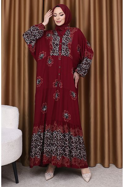 sefamerve Φόρεμα με σχέδια Leopard Garnish 5576-04 Claret Red