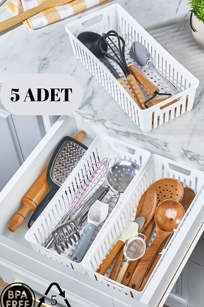 ALP HOME Λευκό σετ 5 αρθρωτών μαχαιροπήρουνων και συρταριέρας στο συρτάρι Organizer κουζίνας