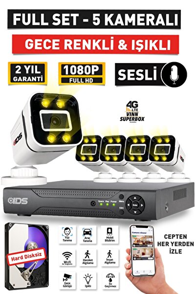 IDS SESLİ - 5 KAMERALI FULLHD GECE RENKLİ VE IŞIKLI GÜVENLİK KAMERASI - KAMER...