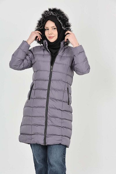 S&V TEKSTİL Women's Gray Hijab Puffer Coat