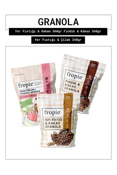 FROPİE Fropie Peanut & Cocoa - Hazelnut & Cocoa - Kids Peanut & Strawberry Cubes Granola Set of 3