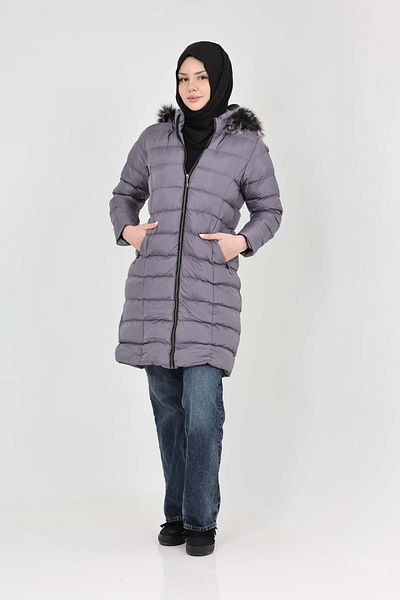 S&V TEKSTİL Women's Gray Hijab Puffer Coat