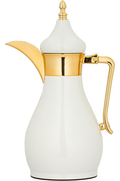 ALSAIF Insulated Thermal Flask For Coffee And Tea, 0.35l, White/gold, Plastic