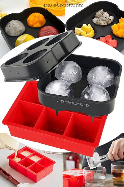 Eysigo Silicone Ice Mold Black Red Cube and Sphere Model Set of 2