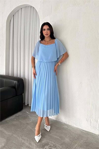 Dipmoda γυναικείο φόρεμα σιφόν με γιακά μαντόνα και πιέτες DPK2099