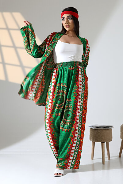 forte bella Ethnic Pattern Trend Maxi Kimono Pants Set