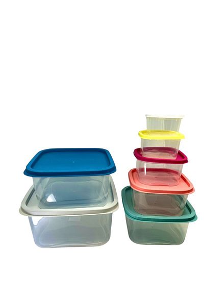 RFL Square Rainbow Food Plastic Container, Microwave safe without Lid Set of 7 Pieces