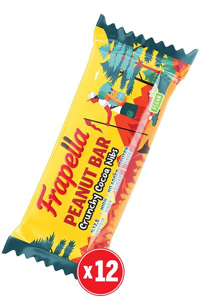Frapella Cocoa Nibs and Cocoa Peanut Bar Vegan 40 Gr. X 12 Pieces