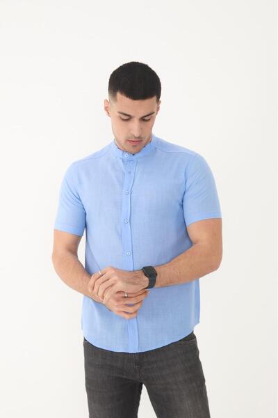 jack carisma Риза с къс ръкав и яка „съдия“, текстурирана от 100% памук и лен, с тясна кройка