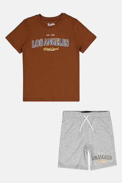 Brooklyn Toddlers Boy 2 Piece Graphic Print T-shirt And Shorts Set, Brown/grey