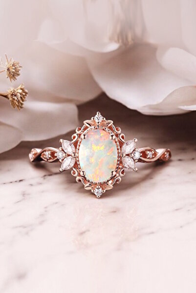 My Diamond Opal Ve Pırlantalı Vintage Tasarım Yüzük