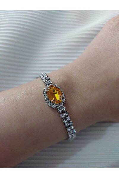 Avcıoğlu Aksesuar اسوارة نسائية حجر واحد بيضاوي موديل زركون كريستال حجر اسوارة مطلية بالفضة