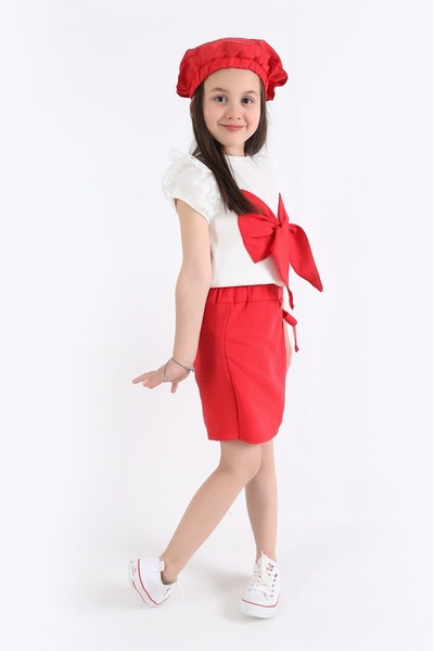 aden kids Kız Çocuk Şort Etekli Takım Ve Şapka Hediyeli | 2-8 Yaş Yazlık Spor Takım |