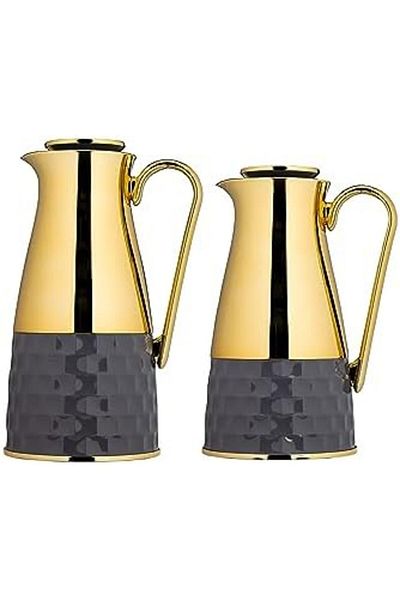 ALSAIF Coffee And Tea Vaccum Flask Set In Grey/gold / Leak-proof And Keeps Drinks Hot 1.0/0.7 Liter