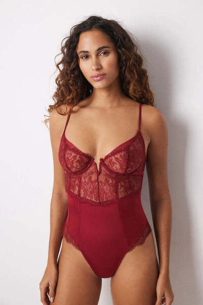 Women'secret Red Brazilian microfibre lace bodysuit