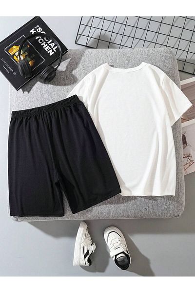 PENTHİLUS Simple Design "King" Printed Short Sleeve T-Shirt and Shorts Set for Toddler