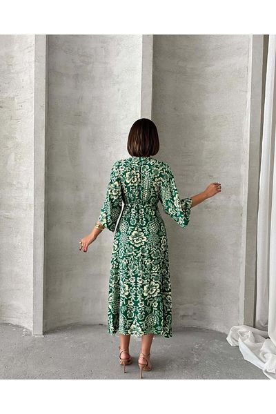BE CHİC Rochie midi lungă de zi cu zi pentru femei, cu decolteu dublu, cu imprimeu floral, cu talie elastică SG1001-1