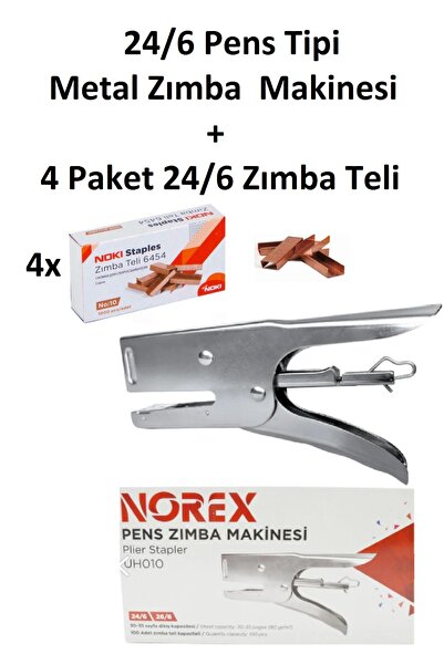 KarmaOfis Metal Pens Tipi Zımba Makinesi 24/6 + 4 Paket Bakır Zımba Teli