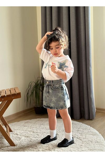 tunays shopping Starry Denim Skirt Girl's Suit Premium Quality