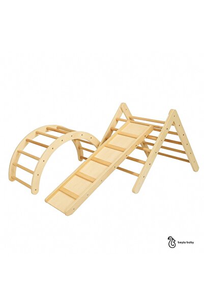 Beyla Baby 3 lü Montessori Seti Katlanabilir Pikler Üçgeni + Tırmanma Rampası + Pikler Eğrisi