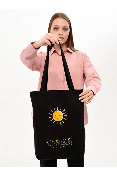 Çınar Bez Çanta Geantă Sun Tote - Pânză, Zâmbitoare, Neagră, Platan