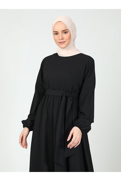 Tavin Hijab Dress with Tie Detail - Black - Tavin