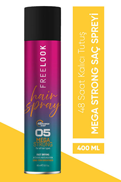 Freelook Mega Strong Saç Spreyi 400ml - 48 Saat Tutuş, Frizz Karşıtı, Provitamin B5, B3, Hyaluronik Asit
