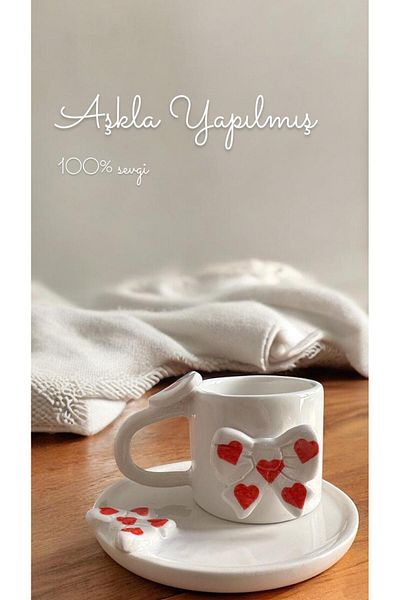 Xhoie Ceramics Kulpta Set of 2 Heart Detailed Coffee Cups